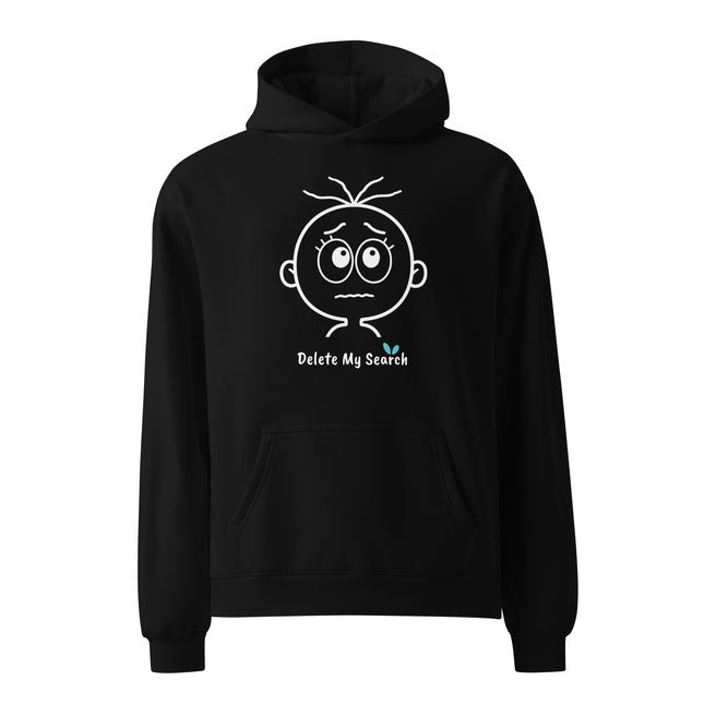 Yasumoti Delete My Search History hoodie featuring a scared emotional character face and funny internet quote design.