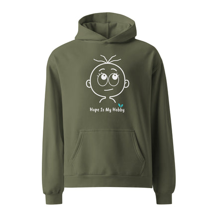 Yasumoti Hope Is My Hobby hoodie featuring a hopeful emotional character face and uplifting quote design.